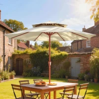 Outsunny 2.7 m Garden Parasol with Double Top Outdoor Market Table Umbrella with Crank System, Cream White(m-2)
