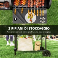 Outsunny Barbecue a carbone in acciaio BBQ Smoker con coperchio Termometro Ruote Alimentazione aria Vaschetta per carbone(m-6)