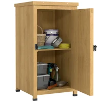 Outsunny Wooden Garden Shed, Garden Tool Storage Shed with Metal Top and Shelf, Light Brown(m-10)