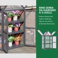 Outsunny Mini Serra 3 Ripiani Orto Piante con Tetto Apribile Doppie Porte, in Legno Policarbonato, Resistente alle Intemperie, 70.5 x 42 x 132 cm, Naturale(m-6)