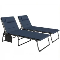 Outsunny Set of Two Reclining Sun Loungers - Dark Blue(m-10)