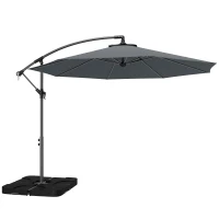 Outsunny 3m Overhanging Parasol, with Base, Weights and Cover - Dark Grey(m-1)