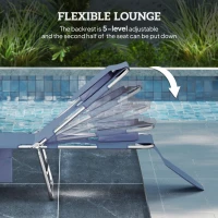 Outsunny 5-Position Adjustable Sun Loungers Set of 2 with Reading Hole and Side Pocket, Grey(m-4)