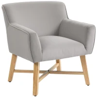 HOMCOM Butaca de Salón Tapizada en Terciopelo con Reposabrazos Acolchados y Patas de Madera Cruzadas 67x65x74 cm Gris Claro(m-1)