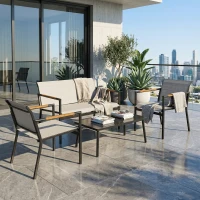 Outsunny Conjunto Jardín Exterior con Sofá de 2 Plazas 2 Sillones Mesa con Superficie Metálica Asientos Transpirables Crema(m-2)