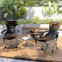 Outsunny Set de 2 Scaune de Camping Pliabile cu Suport pentru Picioare Detașabil, 82x100x88 cm, Negru(m-8)