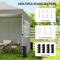Outsunny Pop Up Gazebo Waterproof Height Adjustable Canopy with 3 Sidewalls Wheeled Bag for Parties 3 x 3 m Grey(m-6)