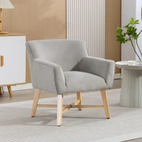 HOMCOM Butaca de Salón Tapizada en Terciopelo con Reposabrazos Acolchados y Patas de Madera Cruzadas 67x65x74 cm Gris Claro(m-2)