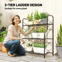 Outsunny 3-Tier Metal Plant Stand, Heavy Duty Ladder Shelf Potted Plants Display Rack, Indoor Outdoor Flower Pot Holder(m-4)