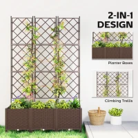 Outsunny Plastic Raised Planter with Trellis, Self Watering Raised Bed for Garden with Wheels, Drainage Holes and Plugs(m-4)