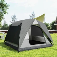 Outsunny 3-4 Person Camping Tent, Easy Set Up 3-4 Man Tent w/ Sewn-in Groundsheet, Waterproof Dome Tent w/ Mesh Windows, Grey(m-9)