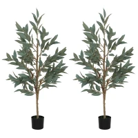 HOMCOM Conjunto de 2 Plantas Artificiais de Louro 150 cm Plantas Artificiais Decorativas Grande Verde(m-11)