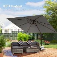 Outsunny 3 x 3 m Cantilever Parasol, Square Patio Umbrella with Crank Handle, Cross Base, Tilt, 360° Rotation, Dark Grey(m-15)