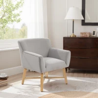HOMCOM Butaca de Salón Tapizada en Terciopelo con Reposabrazos Acolchados y Patas de Madera Cruzadas 67x65x74 cm Gris Claro(m-9)