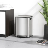 HOMCOM Mülleimer mit 2x20L Fächern, Soft-Close-Deckel, Fingerabdrucksicher, Edelstahl, Silber(m-2)