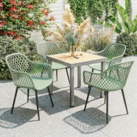 Outsunny Garden Chairs Set of 4, Garden Dining Chairs with Cut Out Diamond Back and Armrests for Patio, Balcony, Terrace, Green(m-2)