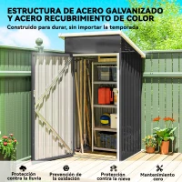 Outsunny Caseta de Jardín Exterior Metálico 0,74 m² 107,5x91x185 cm con Techo Inclinado Puerta con Cerradura Ventilaciones Gris(m-6)