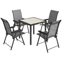 Outsunny 5 Pieces Outdoor Dining Set, Garden Dining Set for 4 with Square Table and Folding Chairs, Grey(m-1)