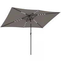 Outsunny 3 x 2 m Garden Parasol Umbrella with LED Solar Light, Parasol Cover, Outdoor Market Patio Umbrella, Dark Grey(m-10)