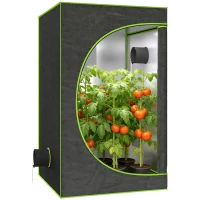 Outsunny Grow Tent 120 x 120 x 200 cm, Reflective Mylar Hydroponic Growing Tent with 600D Oxford Fabric, Observation Window, Vent, Zipper Door for Indoor Plant Growing, Black(m-10)