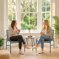 Outsunny 3 Piece Rattan Bistro Set, Outdoor Garden Furniture Set with 2 Chairs, Round Coffee Table for Patio, Balcony, Dark Grey(m-9)