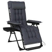 Outsunny Zero Gravity Chair, Folding Sun Lounger Reclining Garden Chair with Arm Pads, Cushion, Cup Holder, Headrest, Dark Grey(m-1)