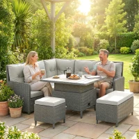 Outsunny 6 Pieces Outdoor PE Rattan Garden Furniture, Patio Wicker Sectional Conversation Corner Sofa(m-7)