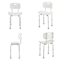 HOMCOM Scaun de Duș Antiderapant cu Spătar și Înălțime Reglabilă pe 8 Poziții, 50,6x43x71-88 cm, Alb(m-10)