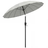 Outsunny 2 m Shanghai Garden Parasol Umbrella with 16 Fibreglass Ribs, Outdoor Parasol Sun Shade with Crank & Tilt, Light Grey(m-11)
