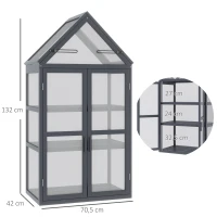 Outsunny Mini Serra 3 Ripiani Orto Piante con Tetto Apribile Doppie Porte, in Legno Policarbonato, Resistente alle Intemperie, 70.5 x 42 x 132 cm, Naturale(m-3)
