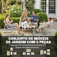 Outsunny Conjunto Jardim de 4 Peças com Sofá de 2 Lugares 2 Poltronas Mesa de Vidro Temperado Tecido Textilene Respirável Caqui(m-4)