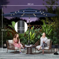Outsunny 2.8 m Garden Parasol Umbrella with LED Solar Light, Parasol Cover, 3 Tier Outdoor Table Market Patio Umbrella, Navy Blue(m-3)