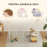 PawHut Țarc pentru Animale de Companie Mici, cu 36 de Panouri Modulabile din Metal și Ușă, Alb(m-5)