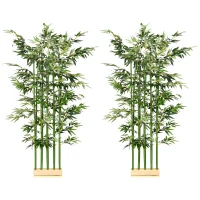 HOMCOM Conjunto de 2 Plantas Artificiais em Vaso de Madeira de Pinho 180cm Bambus Artificiais com 1640 Folhas Realistas 35x10x180 cm Verde(m-10)