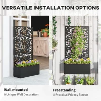 Outsunny Metal Garden Bed with Trellis, Wall Mounted or Freestanding Raised Planter with Privacy Panel, Black(m-5)