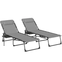 Outsunny Five-Position Reclining Sun Loungers Set of 2 - Grey(m-1)