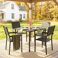 Outsunny 5 Pieces Garden Dining Set, Garden Table and Chairs Set for 4 with Square HDPE Table and Chairs with Armrests, Black(m-9)