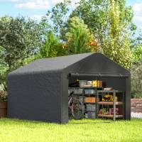 Outsunny 6.6 x 7.8ft Outdoor Garden Storage Shed, Waterproof Bike Tent with Roll-up Zipper Door, Galvanised Metal Frame, Portable Shed Shelter Carport for Motorcycle Garden Tools, Dark Grey(m-9)