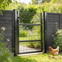 Outsunny Puerta de Jardín 100 x 131 cm Puerta de Valla de Metal Galvanizado con Cerradura Llaves Manilla y 2 Postes Gris Oscuro(m-2)