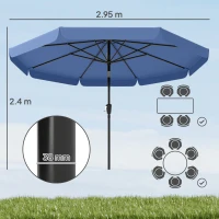 Outsunny 3 m Garden Parasol with Tilt Mechanism & Crank Handle, UPF 30+ Patio Umbrella Outdoor Table Umbrella, Dark Blue(m-3)