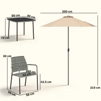 Outsunny 4 Seater Rattan Dining Set with Parasol, 6 Piece Garden Table and Stackable Chairs with Tempered Glass Tabletop(m-3)