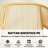 Outsunny Set da Bistrò da 3 Pezzi in Rattan e Acciaio con 2 Sedie, Tavolo Rotondo con Piano in Vetro Temperato, Beige(m-5)