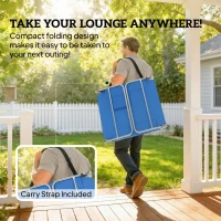 Outsunny 5-Position Adjustable Sun Loungers Set of 2 with Reading Hole and Side Pocket, Blue(m-7)