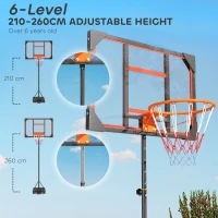 AIYAPLAY Basketball Hoop Outdoor Indoor, 210-260cm Height Adjustable Basketball Hoop with Wheels, Larger Base, for 6+ Years, Red(m-4)