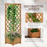 Outsunny Wooden Planter with Corner Trellis, Freestanding Raised Garden Bed with Drainage Bottom, Outdoor Planter Box, Brown(m-4)