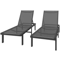 Outsunny Conjunto de 2 Tumbonas Reclinables con Ruedas Respaldo Ajustable 4 Niveles Estructura de Aluminio Tela Textilene Gris(m-11)
