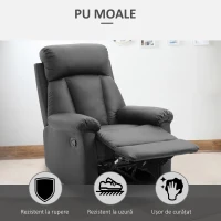 HOMCOM Fotoliu Relax Rabatabil cu Captuseala Ergonomica cuTaburet in Piele Ecologica,80 × 97 × 107cm Negru(m-7)