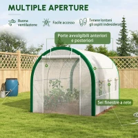 Outsunny Serra Tunnel, Serra di Coltivazione, Porte a Zip, Finestre in Rete, Telaio in Metallo, 3,5 x 2 x 2 m, Bianco(m-4)