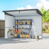 Outsunny 9ft x 6.5ft Garden Storage Shed with Top Window, Metal Outdoor Shed Tool House with Double Doors, Light Grey(m-8)