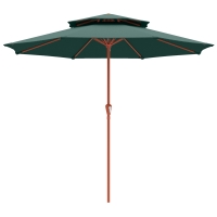 Outsunny 2.7 m Garden Parasol with Double Top Outdoor Market Table Umbrella with Crank System, Green